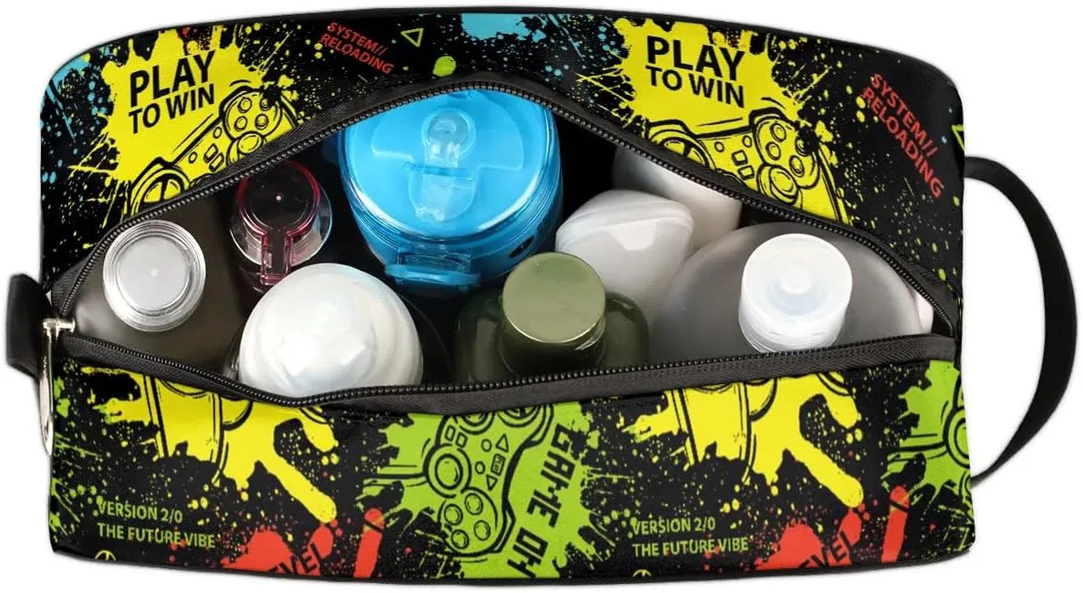 Game Kids Travel Toiletry Bag Boys Toiletry Pouch Waterproof Small Dopp Kit for Kids Hanging Wash Bag Cosmetic Bag Toiletry Bag for Travel Essential