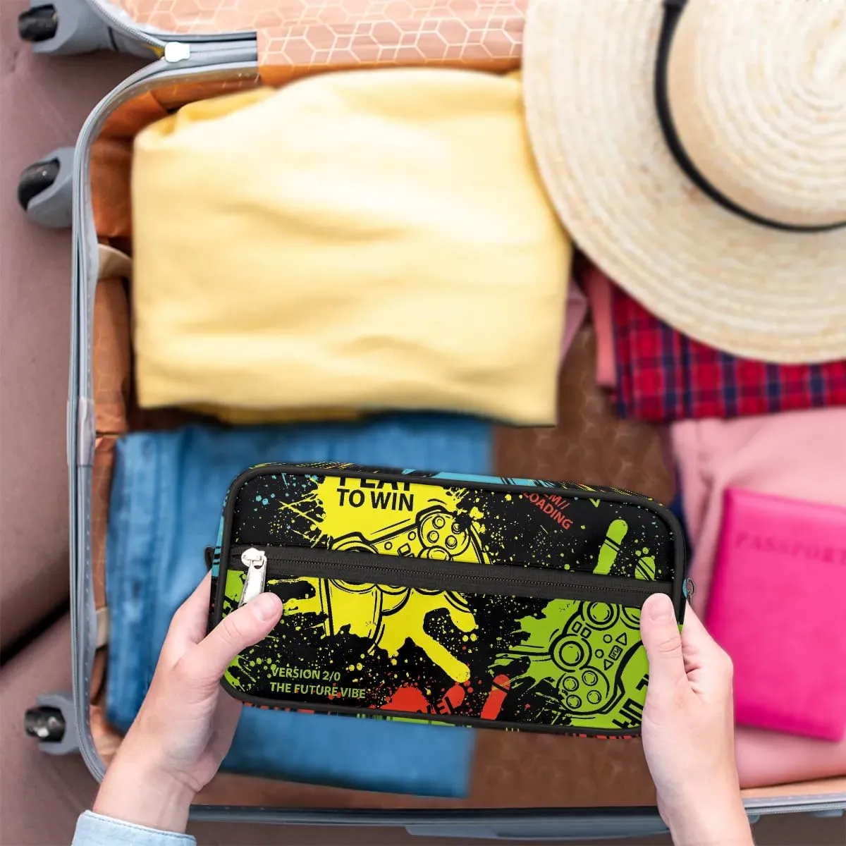 Game Kids Travel Toiletry Bag Boys Toiletry Pouch Waterproof Small Dopp Kit for Kids Hanging Wash Bag Cosmetic Bag Toiletry Bag for Travel Essential
