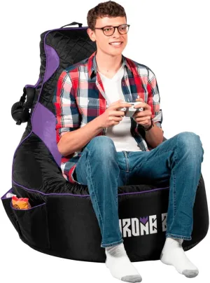 Gaming Bean Bag Chair for Adults and Teens [Cover ONLY No Filling] - High Back Beanbag or Dorm Chair with Cup Holder for Gamers (Black/Purple