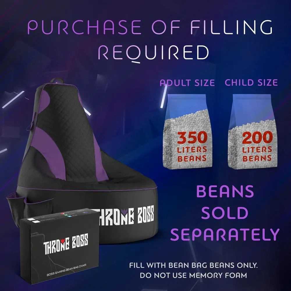 Gaming Bean Bag Chair for Adults and Teens [Cover ONLY No Filling] - High Back Beanbag or Dorm Chair with Cup Holder for Gamers (Black/Purple