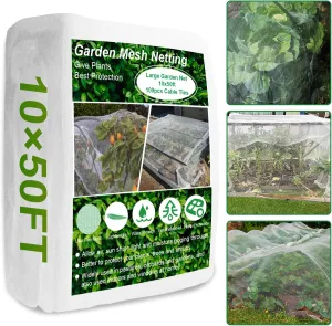 Garden Mesh Netting 10 x 50FT Ultra Fine Plant Netting Covers, Insect Garden Netting Pest Barrier for Raised Beds, Mosquito Netting for Blueberry Shrubs Vegetables Fruits Crops