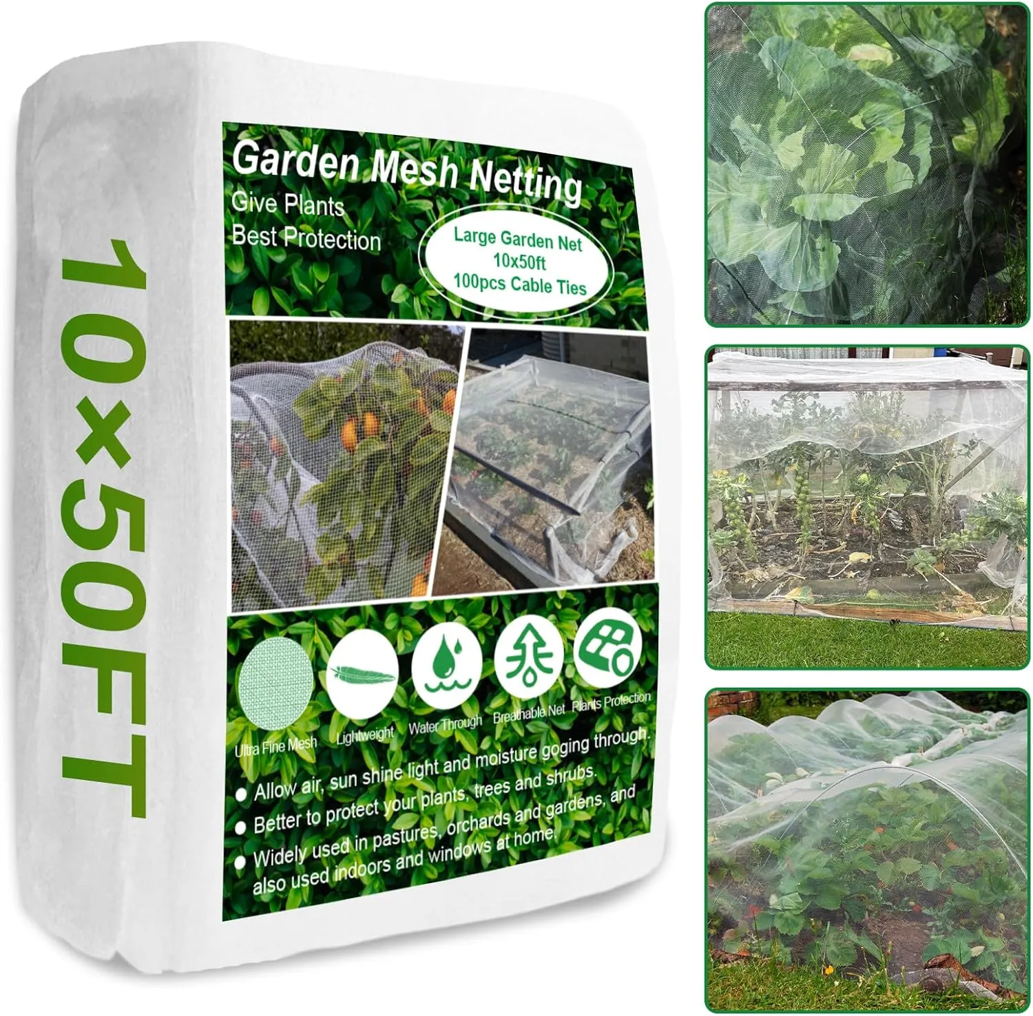 Garden Mesh Netting 10 x 50FT Ultra Fine Plant Netting Covers, Insect Garden Netting Pest Barrier for Raised Beds, Mosquito Netting for Blueberry Shrubs Vegetables Fruits Crops