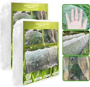 Garden Netting, 2 Pack 10X39.3FT Ultra Fine Insect Netting for Vegetable Flowers Fruits, Garden Mesh Plant Cover Row Cover Barrier Protection Net for Birds, Garden Netting for Raised Beds