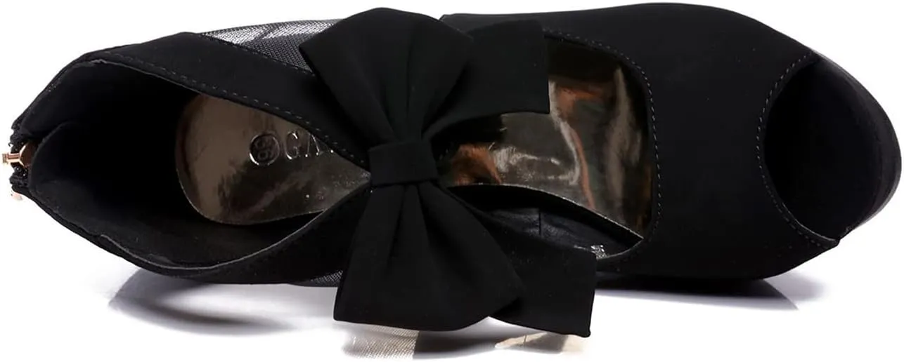 GATUXUS Open Toe Women Platform High Heel Shoes Bows Strappy Sandals