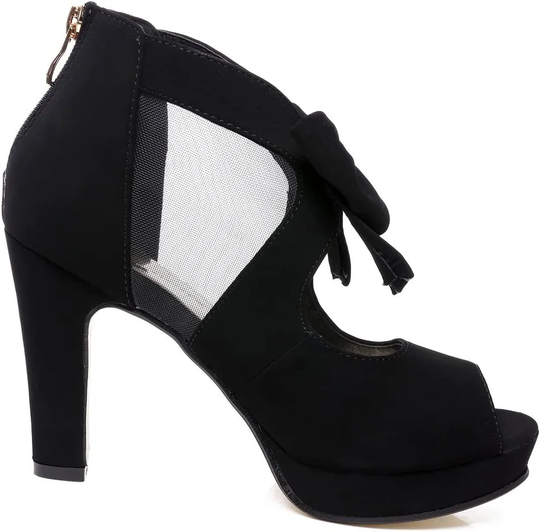 GATUXUS Open Toe Women Platform High Heel Shoes Bows Strappy Sandals