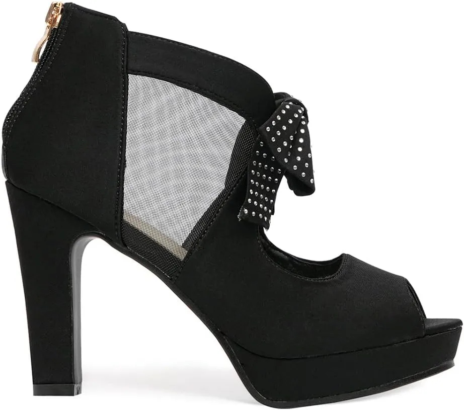 GATUXUS Open Toe Women Platform High Heel Shoes Bows Strappy Sandals