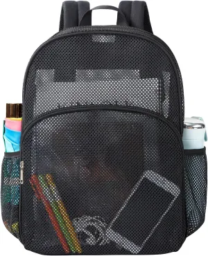 gdbis Heavy Duty Mesh Backpack, Semi- Transparent College Bookbag with Adjustable Padded Shoulder Straps, Lightweight Casual Daypack for College Workpalce Security - Black