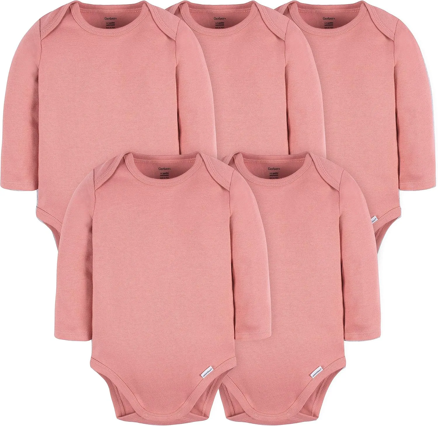 Gerber Baby Long Sleeve Solid Onesies Multi-Pack Interlock 180 Gsm