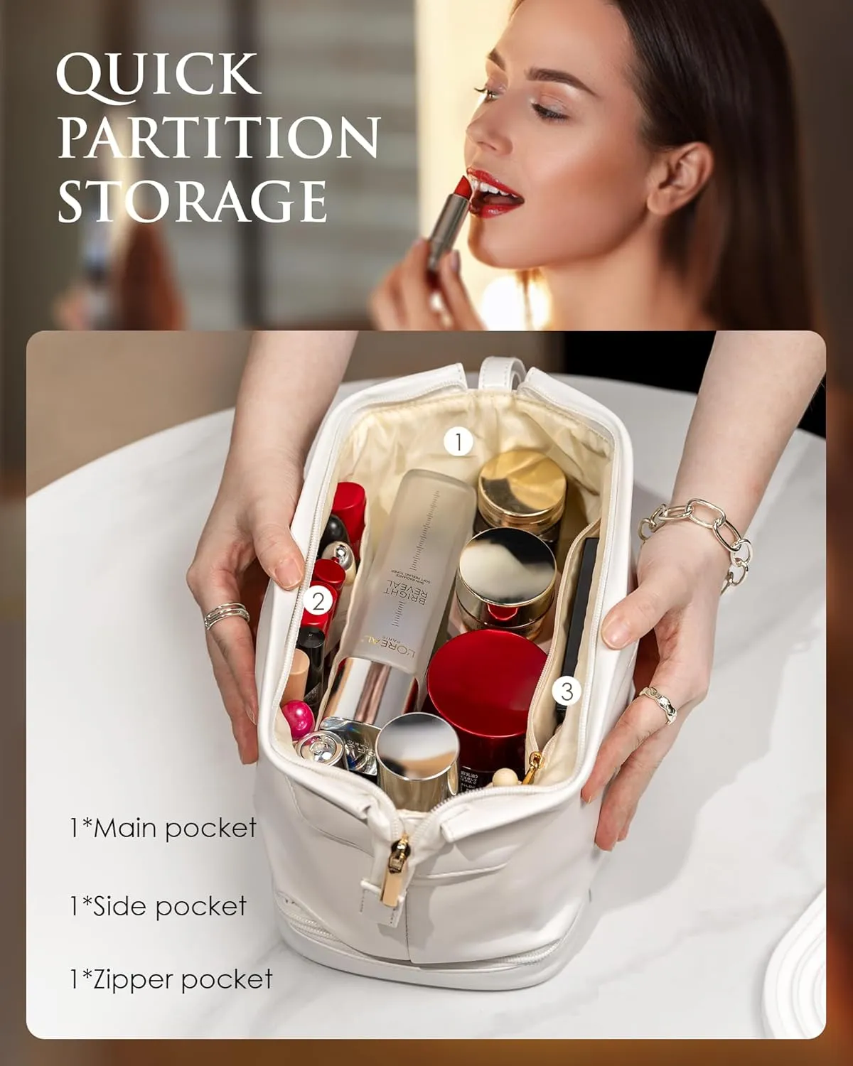 Gifts for Women-Initial Large Makeup Bag, Gift for Women Personalized Double Layer Cosmetic Bag with Makeup Brush Organizer, Teacher Gift, PU Leather Travel Toiletry Bag Graduation Gift