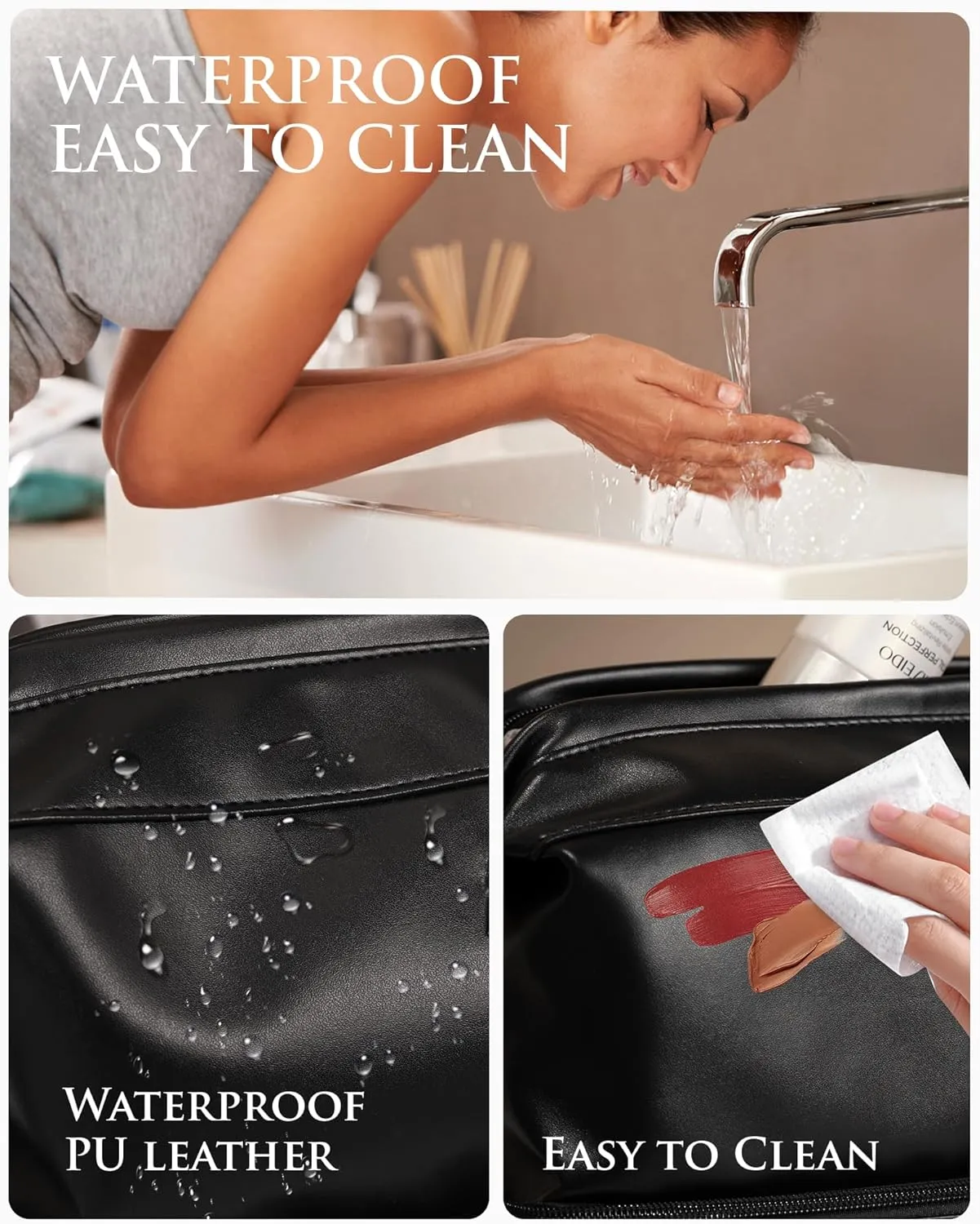 Gifts for Women-Initial Large Makeup Bag, Gift for Women Personalized Double Layer Cosmetic Bag with Makeup Brush Organizer, Teacher Gift, PU Leather Travel Toiletry Bag Graduation Gift