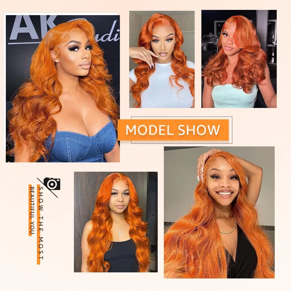 Ginger Lace Front Wigs Human Hair Pre Plucked 180% Density Hd Lace Front Wigs Human Hair 13x4 Ginger Orange Body Wave Lace Frontal Wigs Human Hair Colored Glueless Wigs 24 Inch