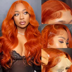 Ginger Lace Front Wigs Human Hair Pre Plucked 180% Density Hd Lace Front Wigs Human Hair 13x4 Ginger Orange Body Wave Lace Frontal Wigs Human Hair Colored Glueless Wigs 24 Inch