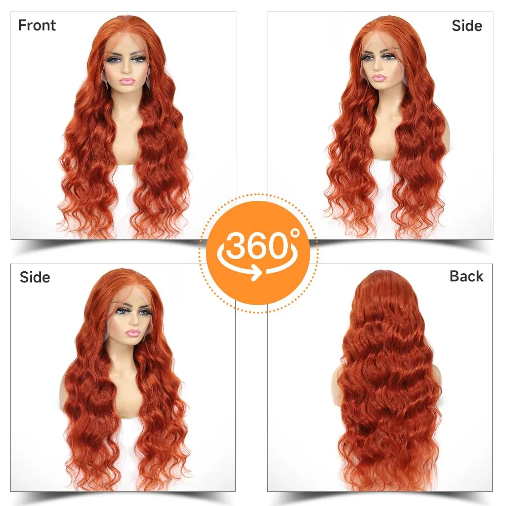 Ginger Lace Front Wigs Human Hair Pre Plucked 180% Density Hd Lace Front Wigs Human Hair 13x4 Ginger Orange Body Wave Lace Frontal Wigs Human Hair Colored Glueless Wigs 24 Inch