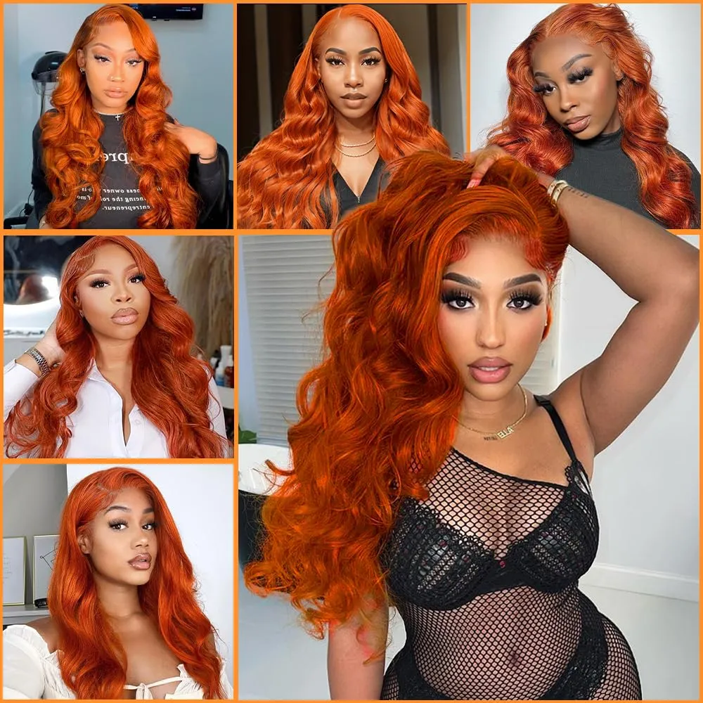 Ginger Lace Front Wigs Human Hair Pre Plucked 180% Density Hd Lace Front Wigs Human Hair 13x4 Ginger Orange Body Wave Lace Frontal Wigs Human Hair Colored Glueless Wigs 24 Inch