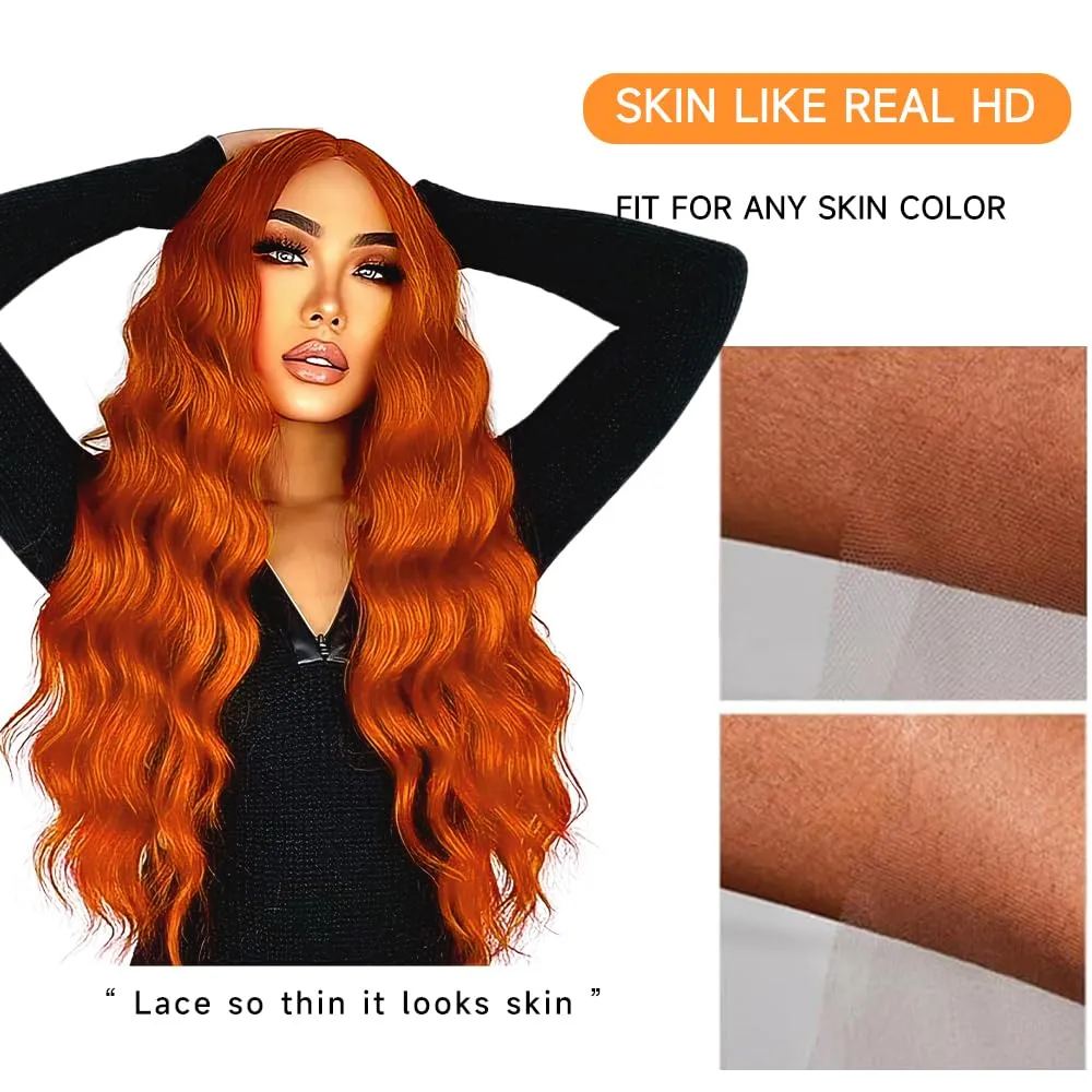 Ginger Lace Front Wigs Human Hair Pre Plucked 180% Density Hd Lace Front Wigs Human Hair 13x4 Ginger Orange Body Wave Lace Frontal Wigs Human Hair Colored Glueless Wigs 24 Inch