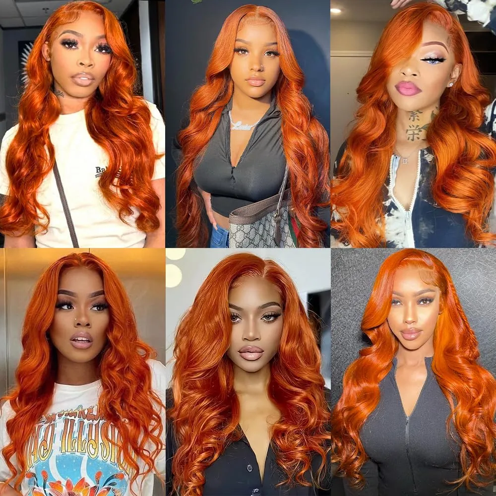 Ginger Lace Front Wigs Human Hair Pre Plucked 180% Density Hd Lace Front Wigs Human Hair 13x4 Ginger Orange Body Wave Lace Frontal Wigs Human Hair Colored Glueless Wigs 24 Inch