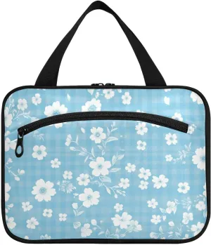 Gingham Teal hanging men's toiletry travel bag with hook, designer chic makeup organizer bag for travel accessories work estuche de maquillaje para mujer L