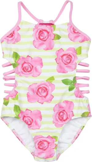Girls' Garden Rose One-Piece Swimsuit, Sizes 4-12