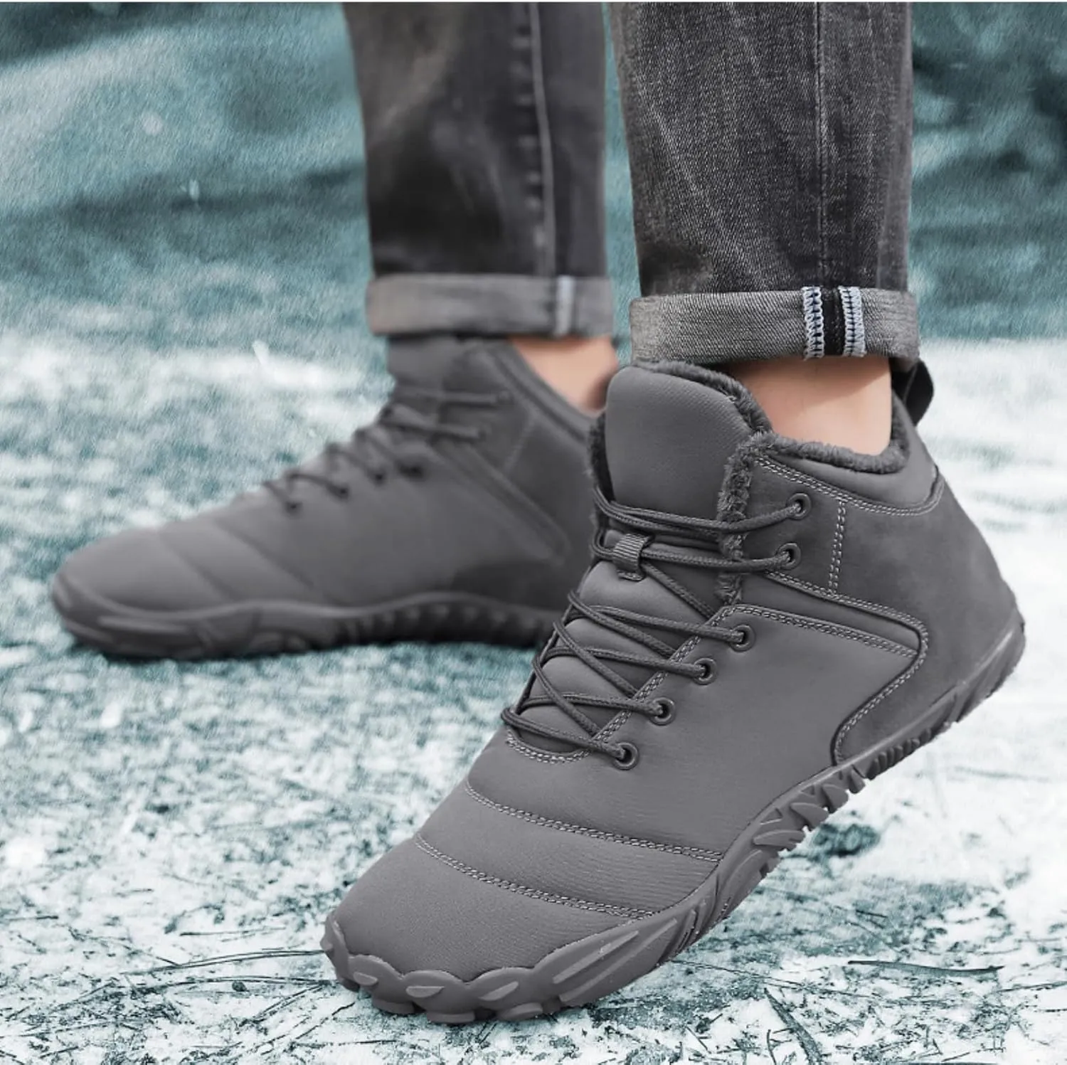 Glacia Barefoot Shoes Winter for Women Men, Wide Toe Box Minimalist Waterproof Hiking Warm Snow Boots Sneakers