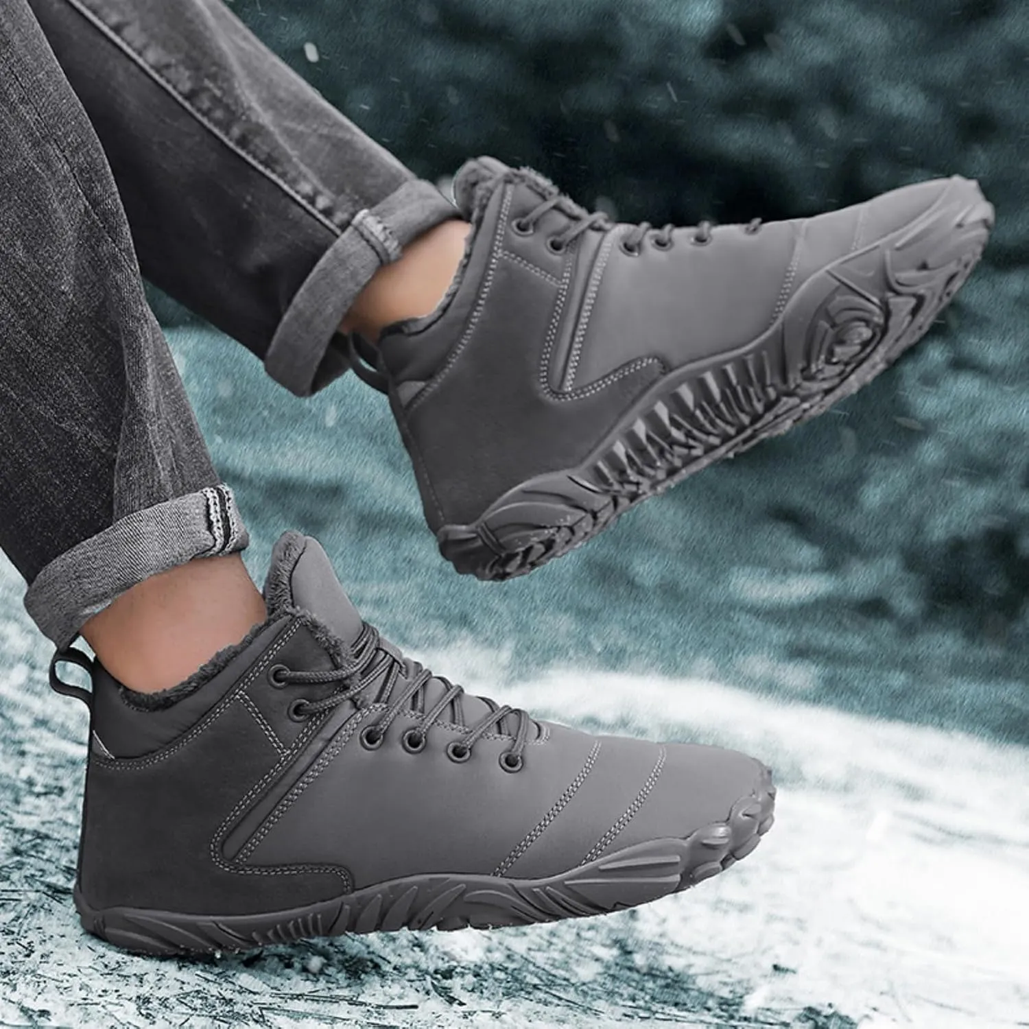 Glacia Barefoot Shoes Winter for Women Men, Wide Toe Box Minimalist Waterproof Hiking Warm Snow Boots Sneakers