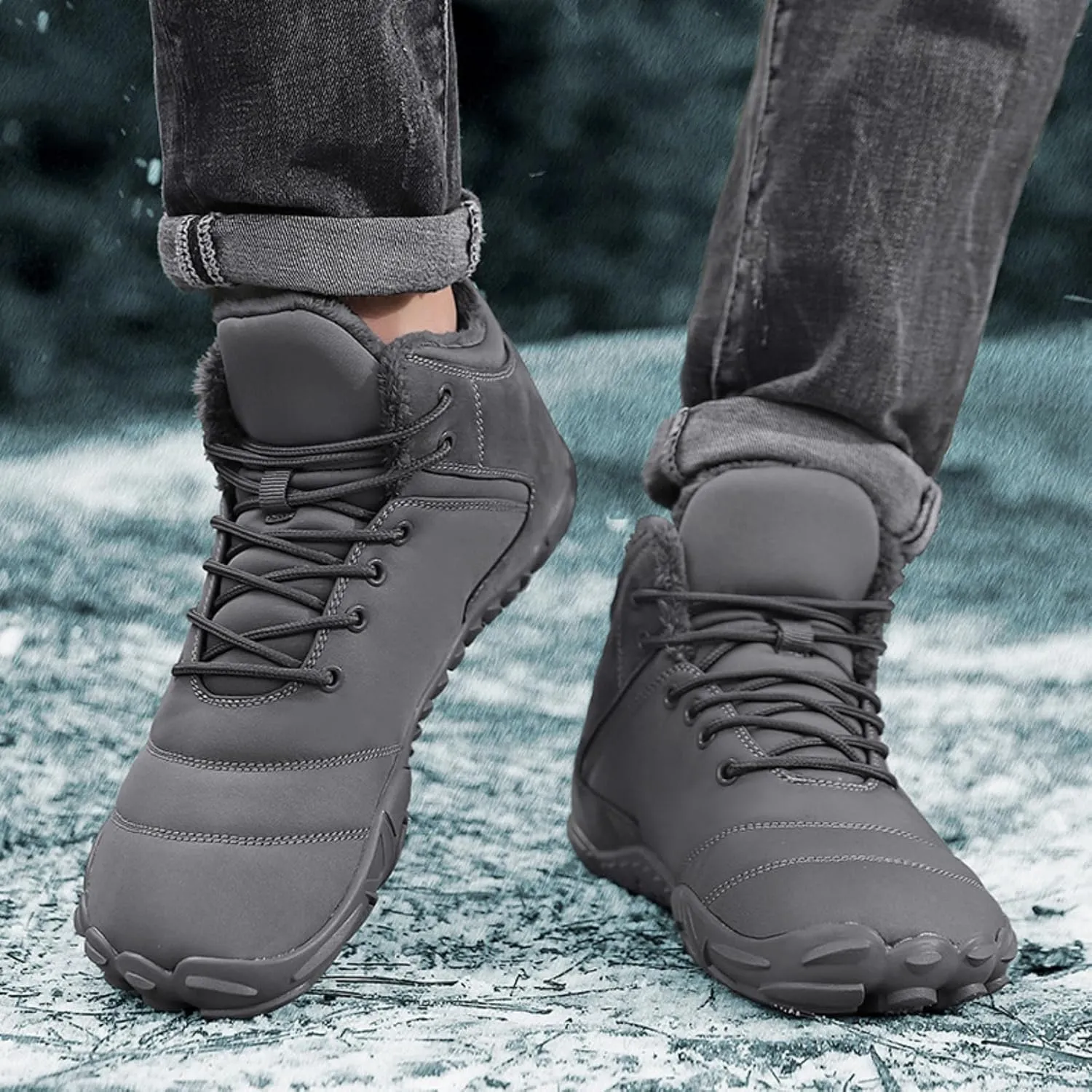 Glacia Barefoot Shoes Winter for Women Men, Wide Toe Box Minimalist Waterproof Hiking Warm Snow Boots Sneakers