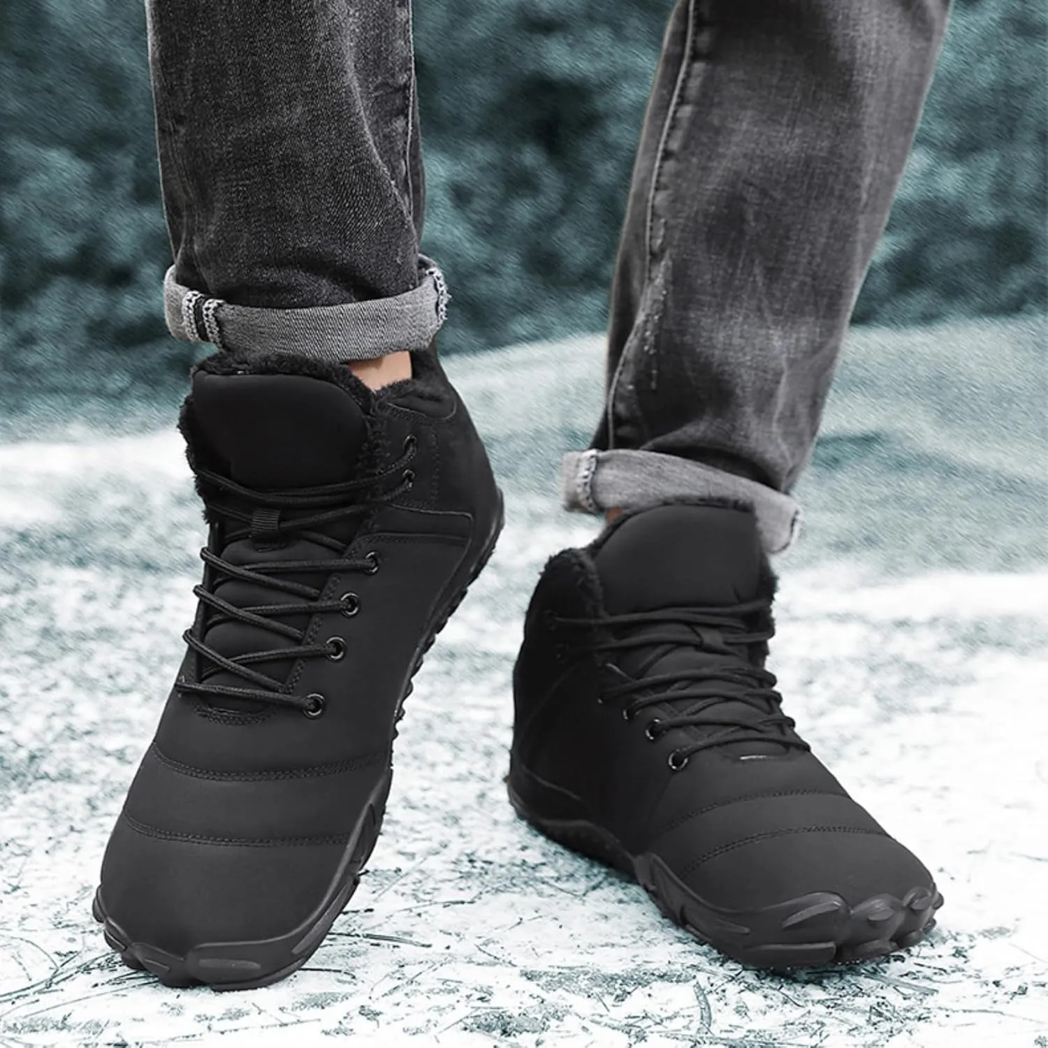 Glacia Barefoot Shoes Winter for Women Men, Wide Toe Box Minimalist Waterproof Hiking Warm Snow Boots Sneakers