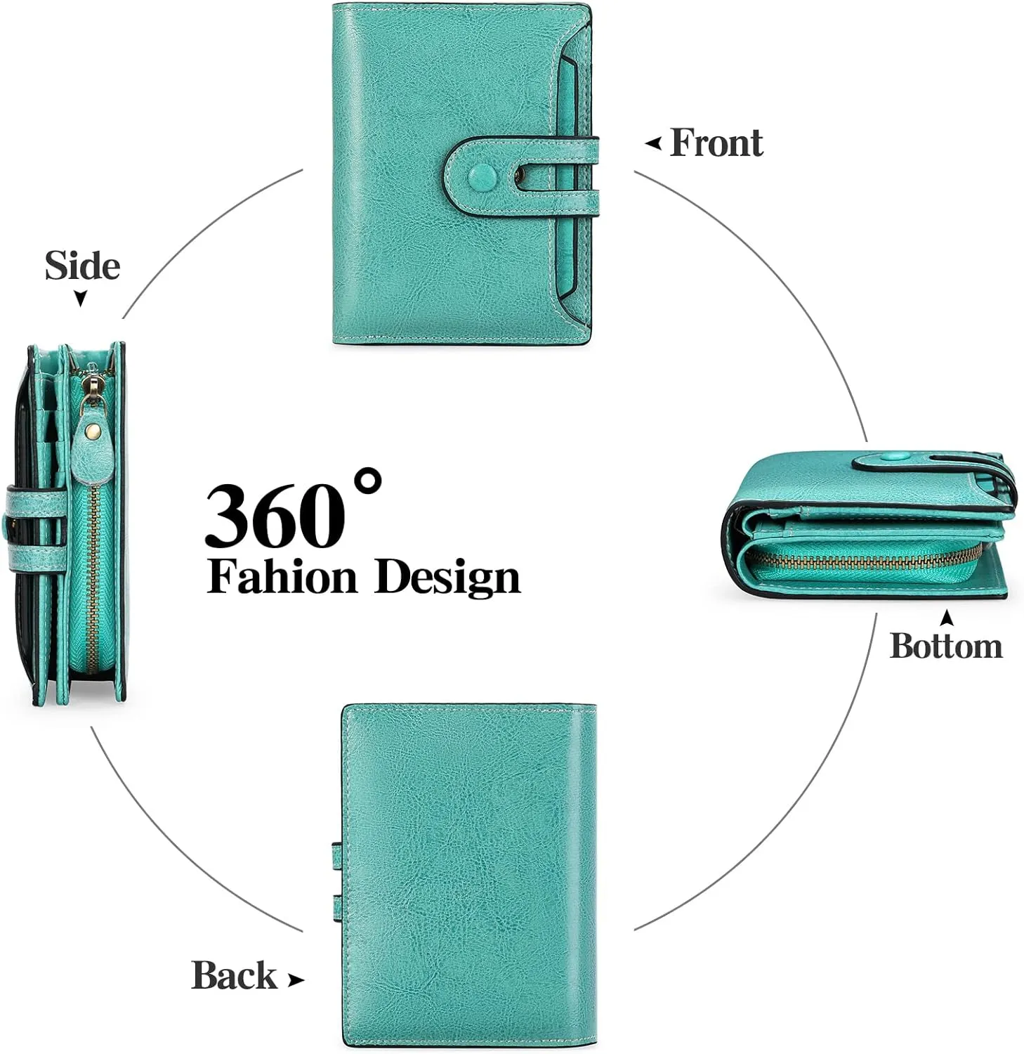 GOIACII Small Wallet Women Rfid Blocking Genuine Leather Compact Bifold Card Holder for Women with Zipper Coin Pocket 2 ID Windows