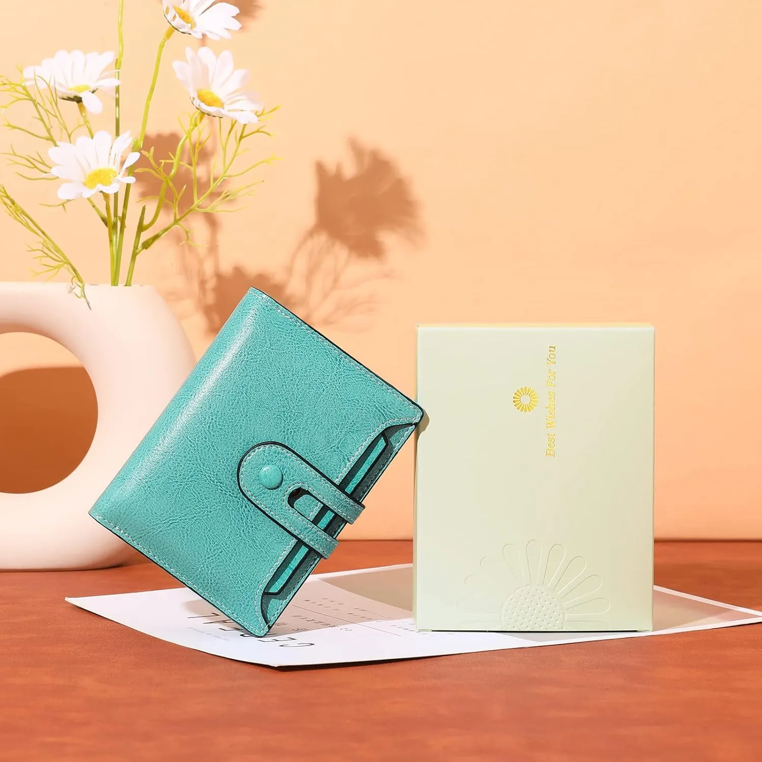 GOIACII Small Wallet Women Rfid Blocking Genuine Leather Compact Bifold Card Holder for Women with Zipper Coin Pocket 2 ID Windows