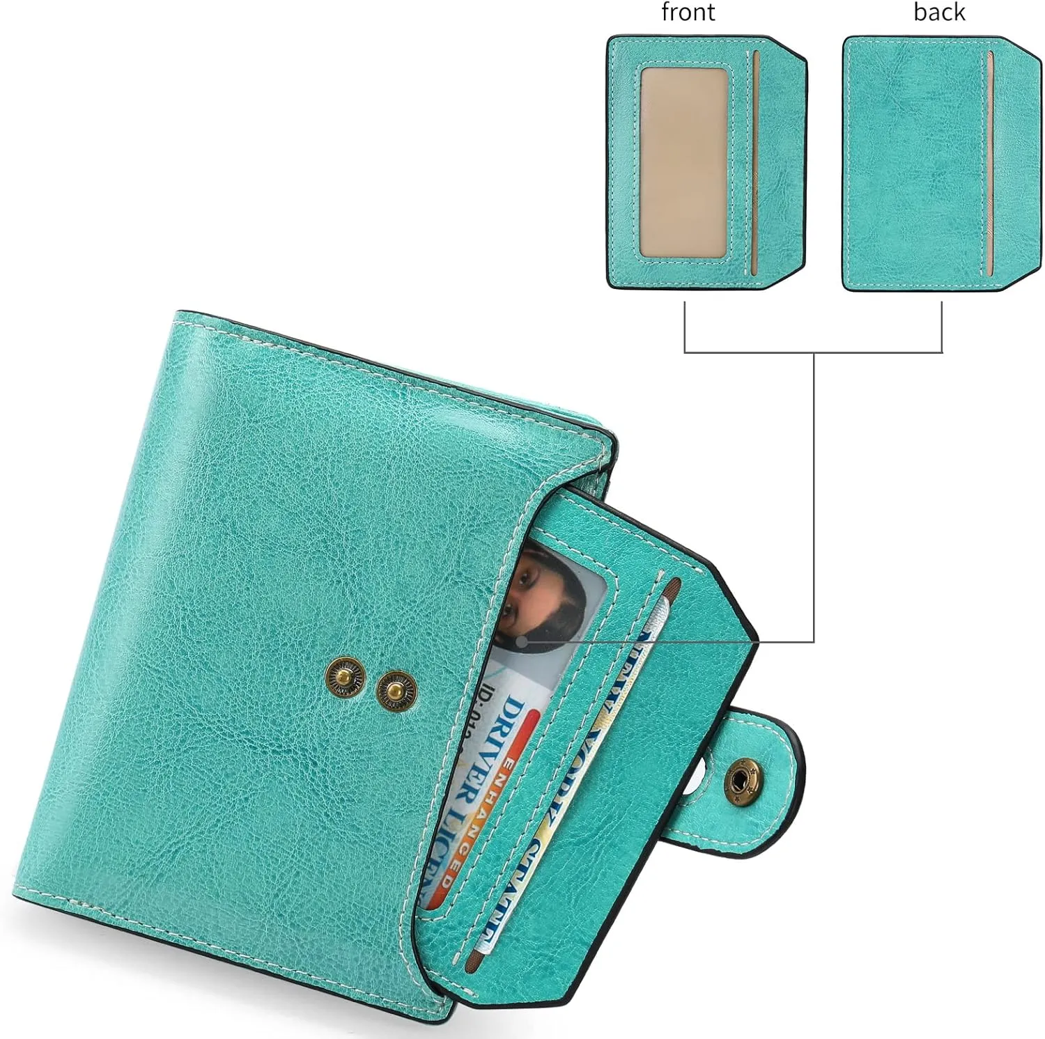 GOIACII Small Wallet Women Rfid Blocking Genuine Leather Compact Bifold Card Holder for Women with Zipper Coin Pocket 2 ID Windows