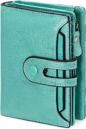 GOIACII Small Wallet Women Rfid Blocking Genuine Leather Compact Bifold Card Holder for Women with Zipper Coin Pocket 2 ID Windows