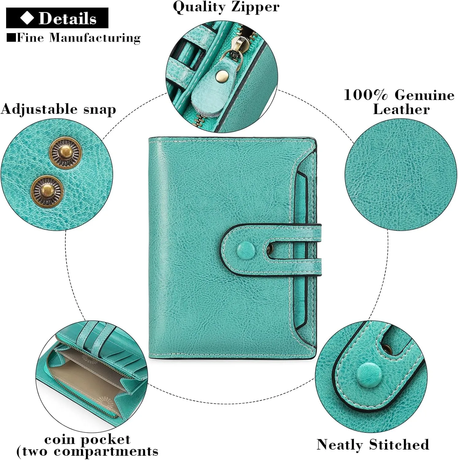 GOIACII Small Wallet Women Rfid Blocking Genuine Leather Compact Bifold Card Holder for Women with Zipper Coin Pocket 2 ID Windows