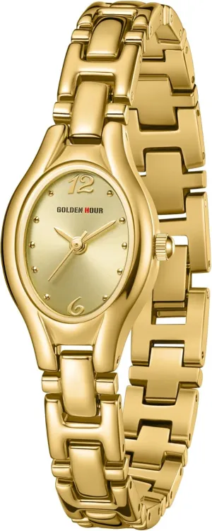 GOLDEN HOUR Gold Tone Vintage Women's Oval Case Bracelet Watch