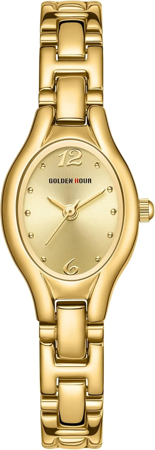 GOLDEN HOUR Gold Tone Vintage Women's Oval Case Bracelet Watch