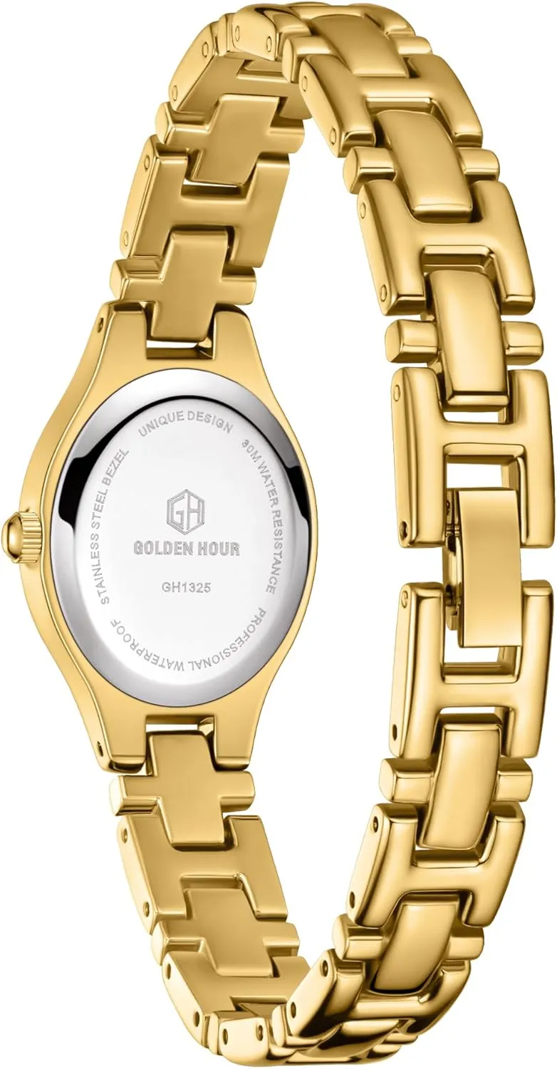 GOLDEN HOUR Gold Tone Vintage Women's Oval Case Bracelet Watch