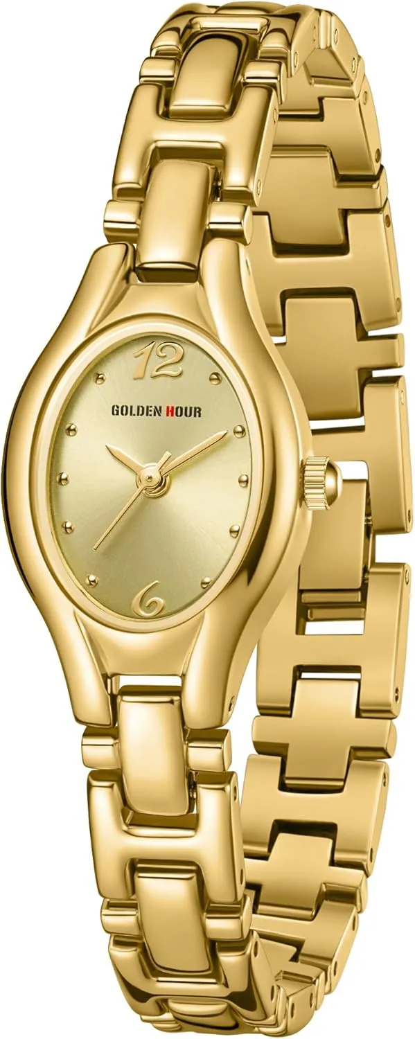 GOLDEN HOUR Gold Tone Vintage Women's Oval Case Bracelet Watch
