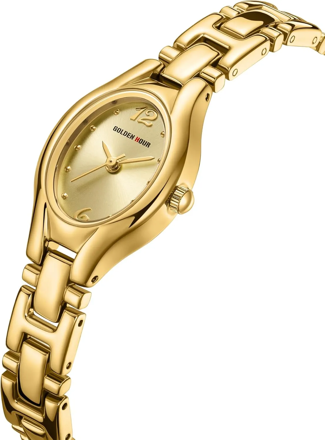 GOLDEN HOUR Gold Tone Vintage Women's Oval Case Bracelet Watch