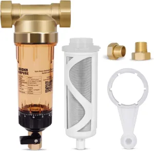 GOLDEN ICEPURE 40 Micron Spin Down Water Filter, Whole House Spin Down Sediment Water Filter with Scrapper, Reusable Flushable Pre-Filtration System, 1" MNPT   3/4" FNPT   3/4"MNPT, Lead-Free Brass
