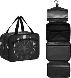 Golden Moon Phases Mystical Toiletry Bag for Traveling Large Capacity Hanging Travel Bag for Women - Medium