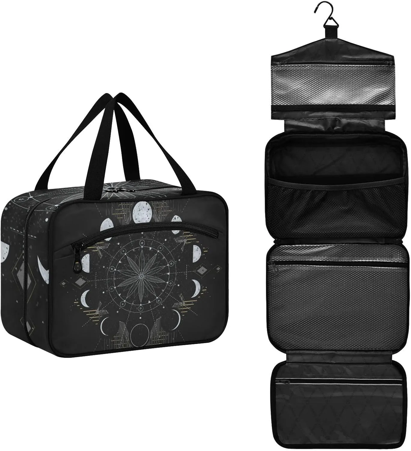 Golden Moon Phases Mystical Toiletry Bag for Traveling Large Capacity Hanging Travel Bag for Women - Medium