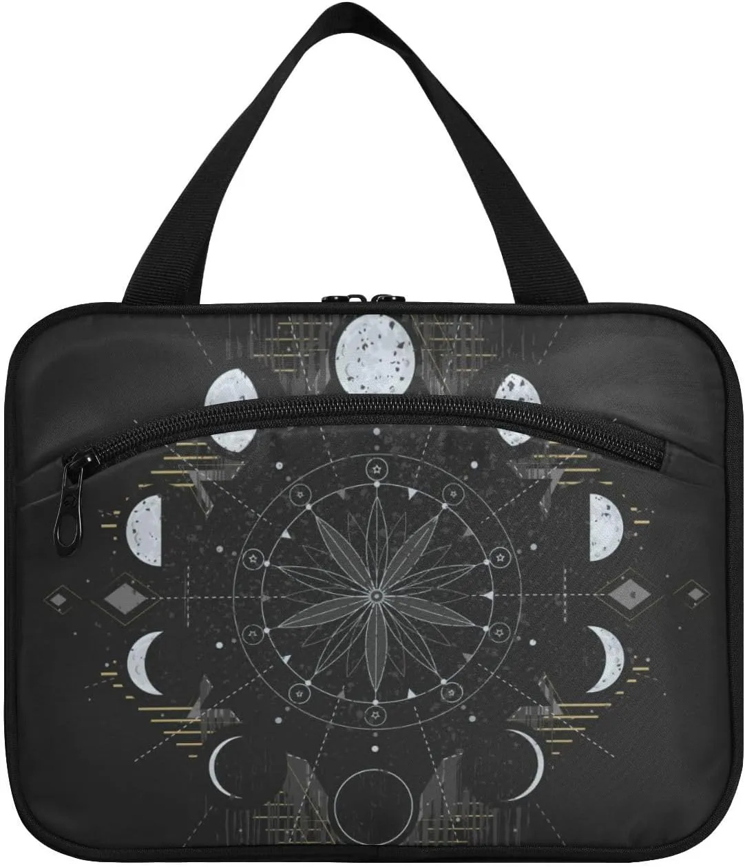 Golden Moon Phases Mystical Toiletry Bag for Traveling Large Capacity Hanging Travel Bag for Women - Medium