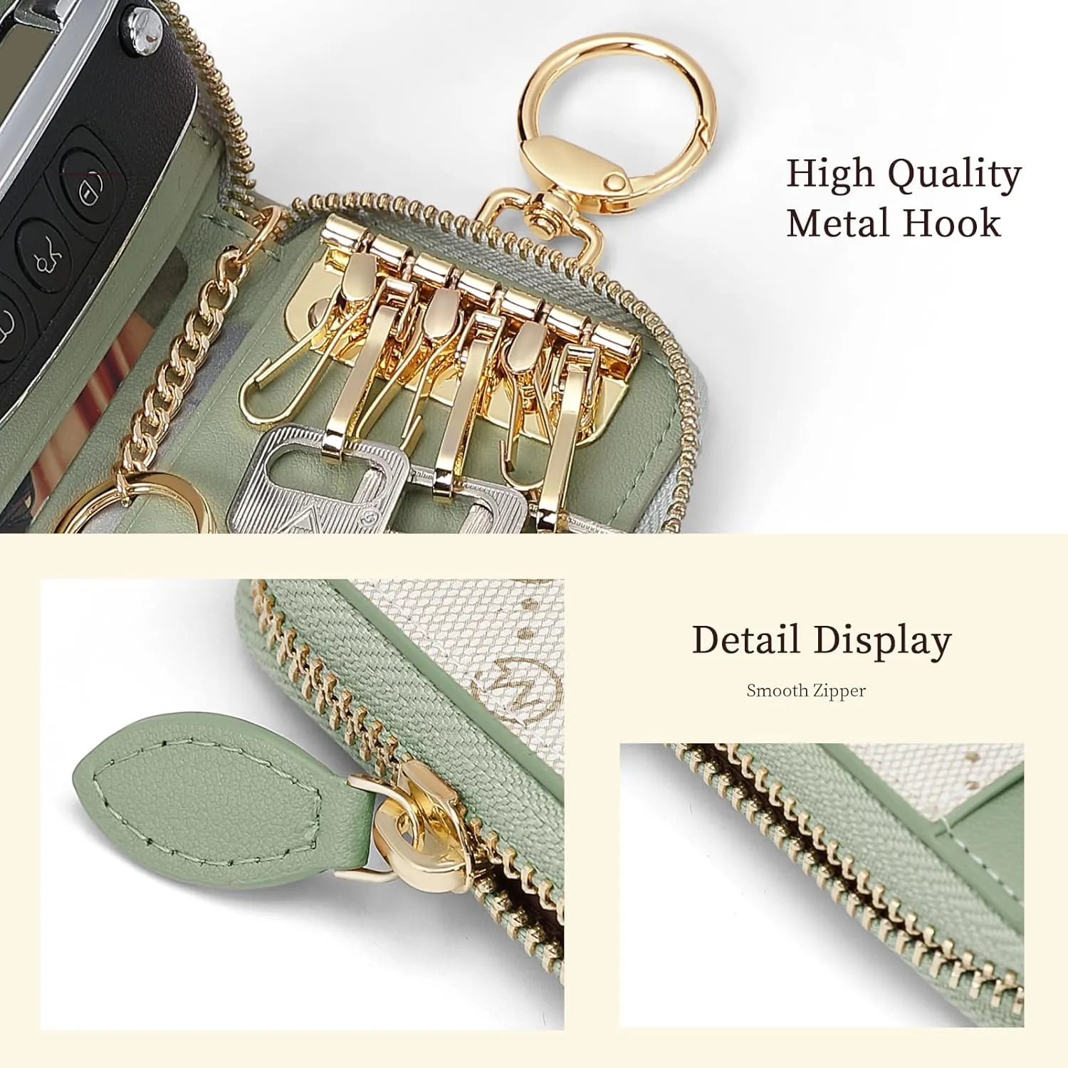 GOLF SUPAGS Women PVC Leather Car Key Chain Card Holder Wallet Pouch 6 Hook Snap Closure keys Money Organizer Case