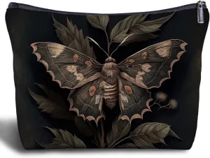 Goth Makeup Bag for Women - Witchy Gifts, Vintage Moth Women's Zippered Bag, Witchy Gifts for Women, Moth Makeup Bag, Gothic Witch Cosmetic Bags for Purse