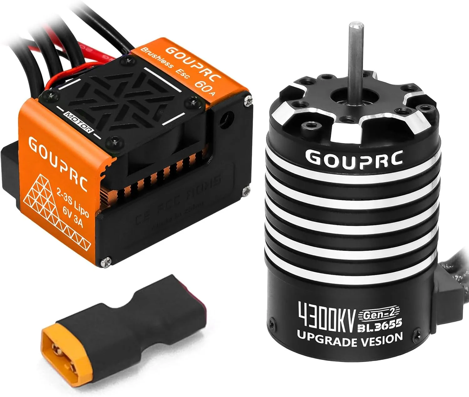 GOUPRC BL3655 4300KV Brushless Motor Shaft 3.175mm Diameter with Upgrade Gen-2 60A Brushless ESC Electric Speed Controller Combo Set for 1/10 1/12 RC Car Truck