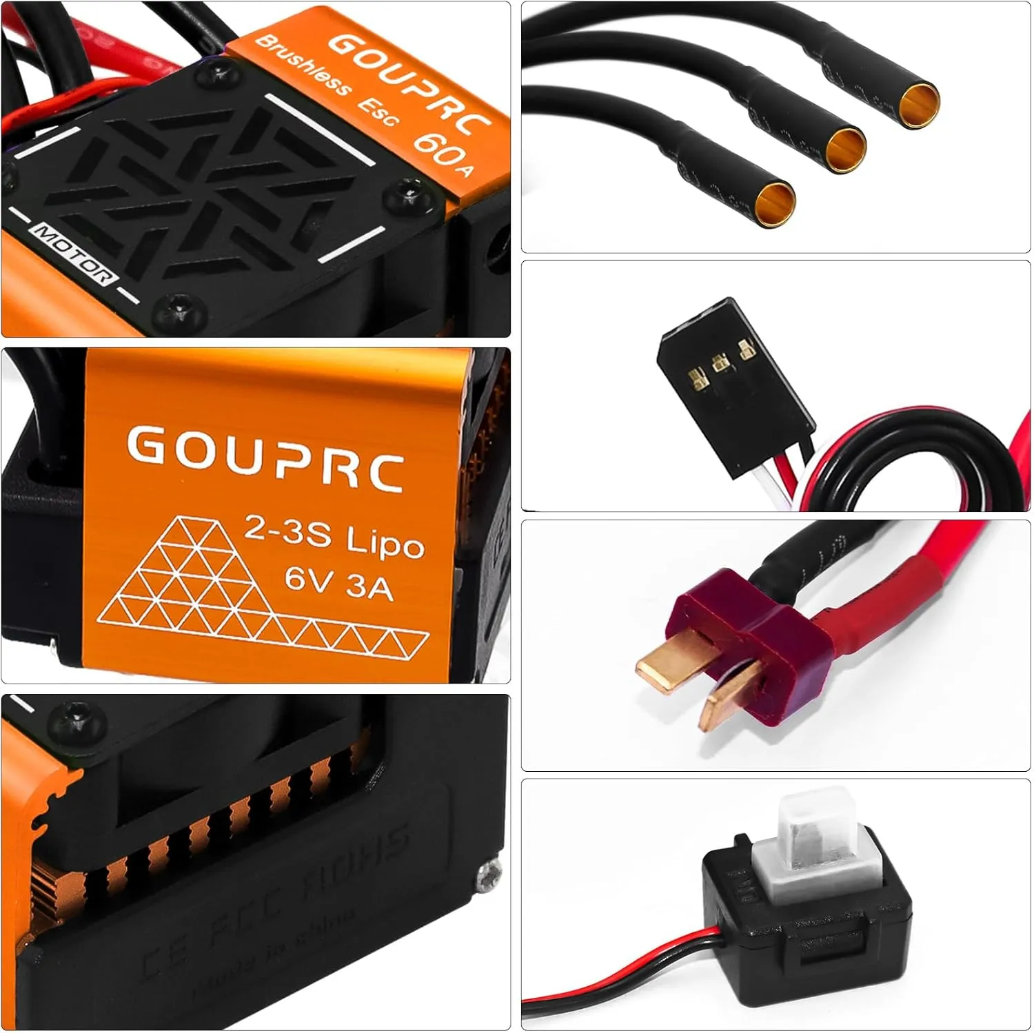 GOUPRC BL3655 4300KV Brushless Motor Shaft 3.175mm Diameter with Upgrade Gen-2 60A Brushless ESC Electric Speed Controller Combo Set for 1/10 1/12 RC Car Truck