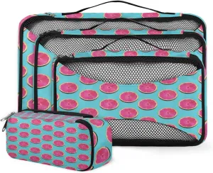 Grapefruit Pink Flesh 4 Piece Packing Travel Organizer Cubes Set Mesh Fabric Ventilate Design Lightweight Travel Accessories 4 Sizes (Extra Large, Large, Medium, Small)