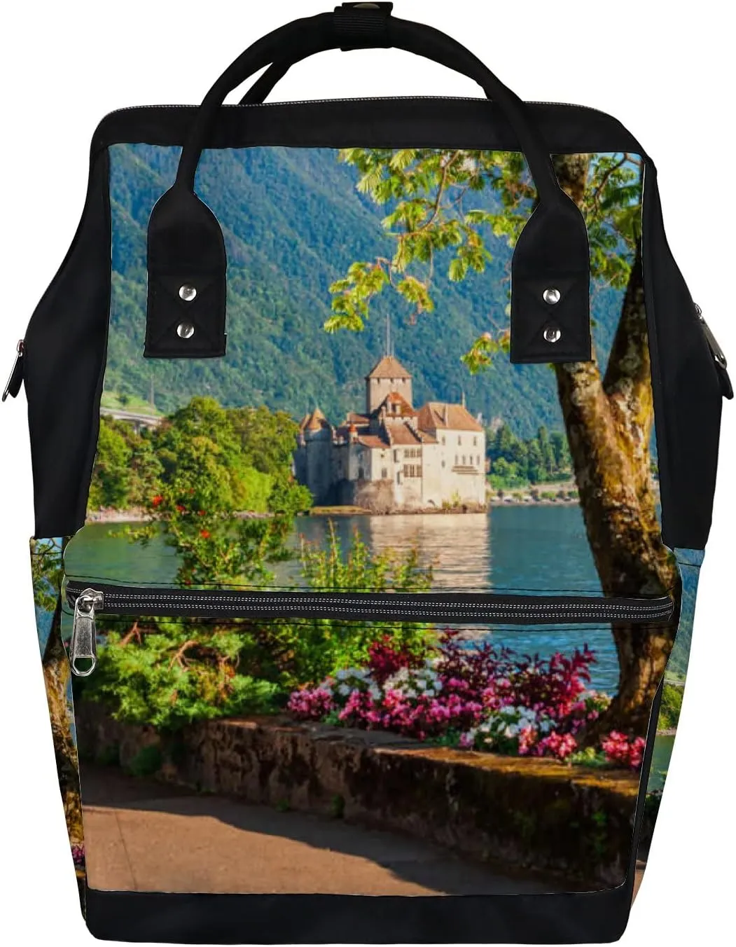 Green Chillon Chateau Diaper Bag Backpack, waterproof backpack Baby Nappy Changing Bags Laptop Backpack for Travel, Large Capacity, Durable and Stylish for Woman and Men.