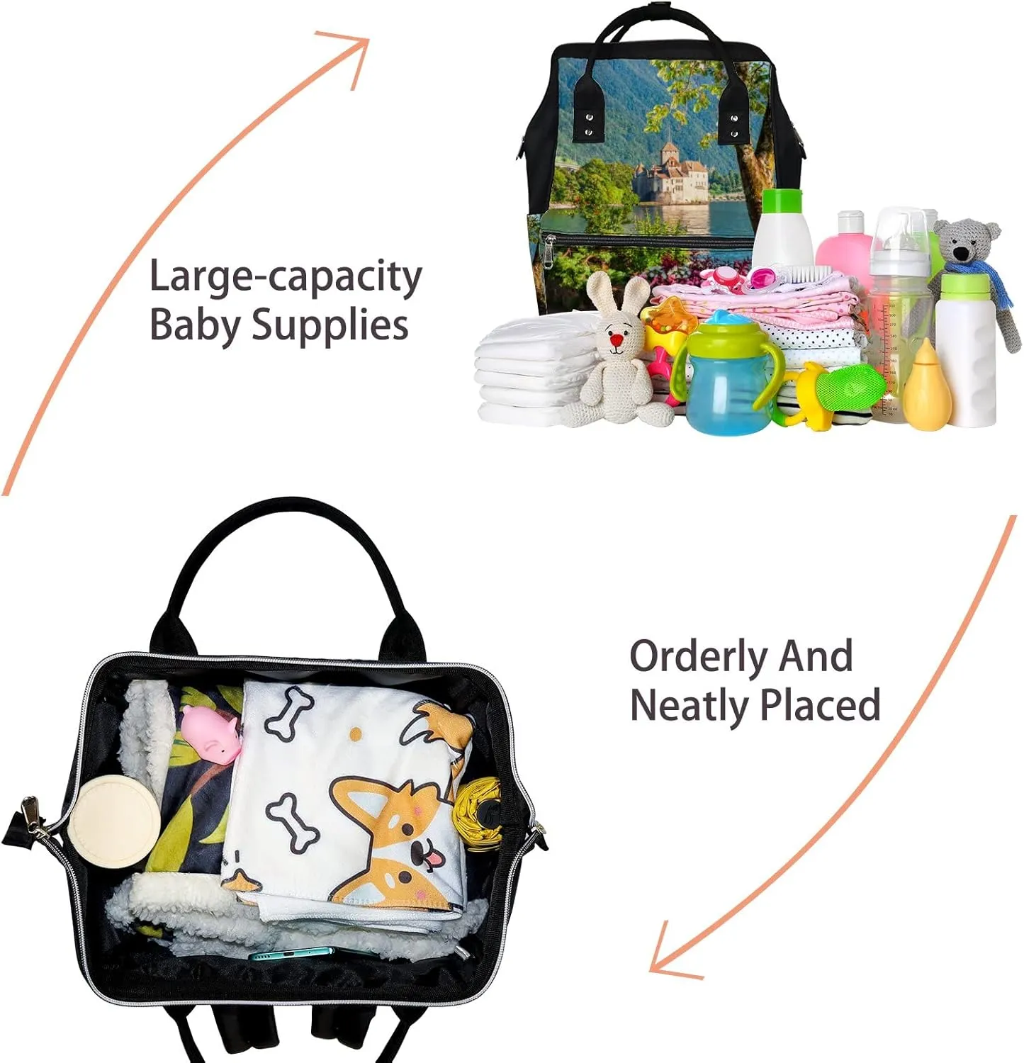Green Chillon Chateau Diaper Bag Backpack, waterproof backpack Baby Nappy Changing Bags Laptop Backpack for Travel, Large Capacity, Durable and Stylish for Woman and Men.