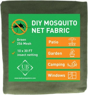Green DIY Mosquito Net Fabric | 10x30 FT Netting | Insect Cover for Garden, Patio, Outdoor & Windows | Multiple Sizes in Black, White & Green | Raised Bed Screen Mesh Barrier