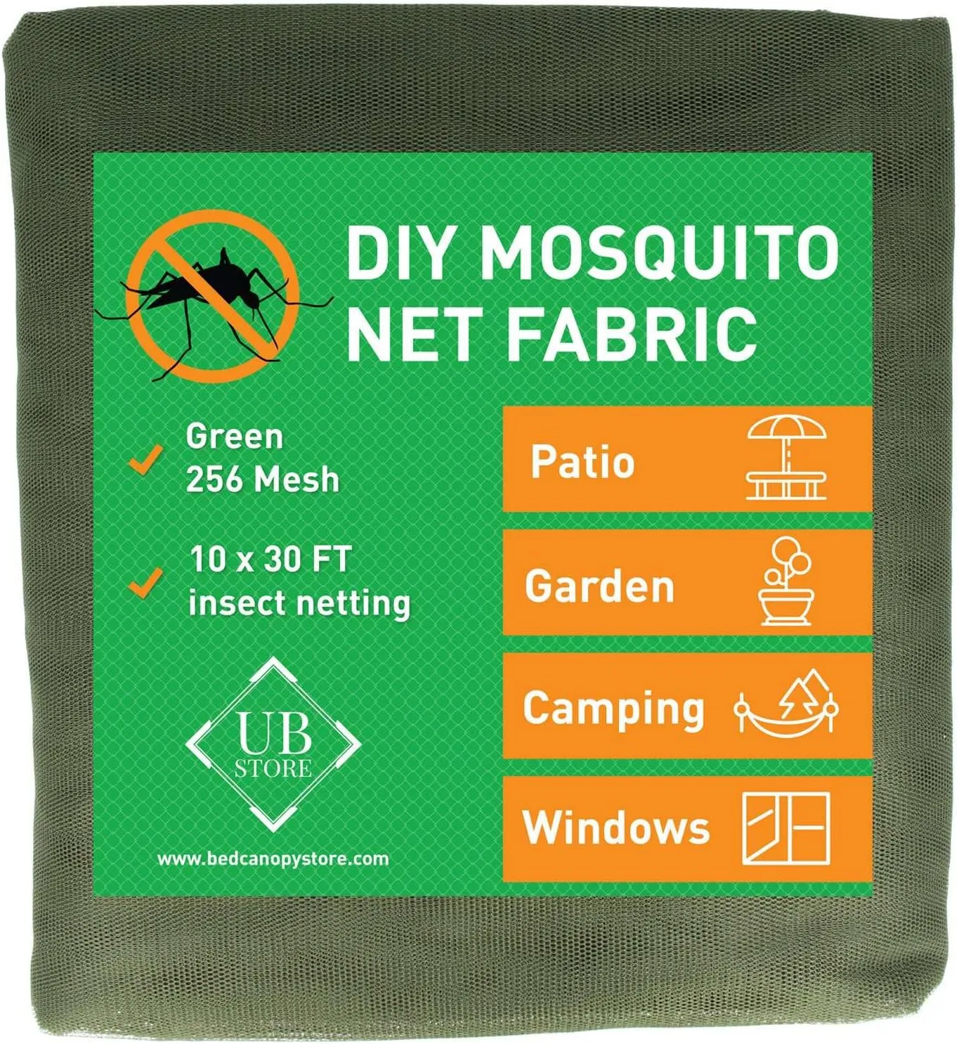Green DIY Mosquito Net Fabric | 10x30 FT Netting | Insect Cover for Garden, Patio, Outdoor & Windows | Multiple Sizes in Black, White & Green | Raised Bed Screen Mesh Barrier