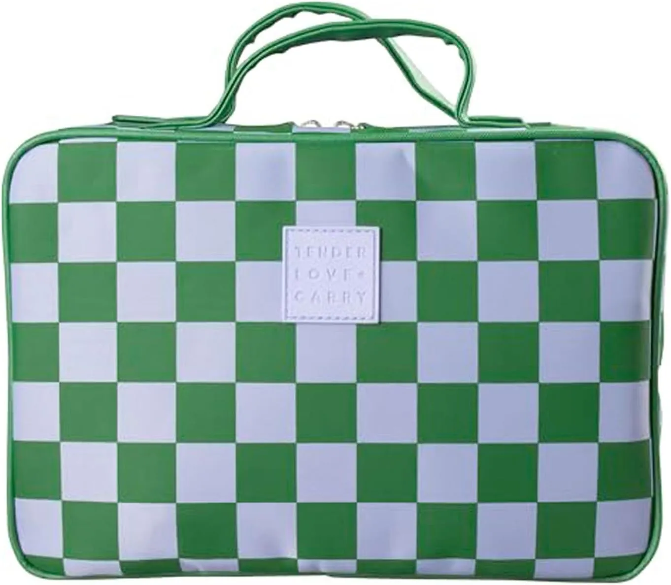 Green Gambit Checkered Hanging Travel Bag, Toiletry Bag, Makeup Bag for Women, Portable Water-resistant Small Travel Bag for Toiletries & Cosmetic Essentials